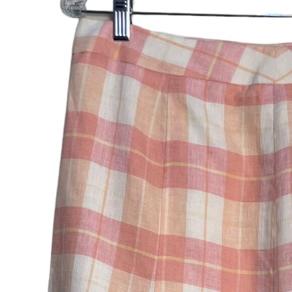 Brooks Brothers 100% Linen Plaid Linen A-line Skirt Sz 8 NEW Pink‎ Orange Yellow - Picture 4 of 10